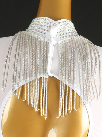 ラテンダンスコスチューム ホワイト レディース ライクラ スパンデックス ドレス スパンコール フリンジ ラテンダンサー ダンスウェア