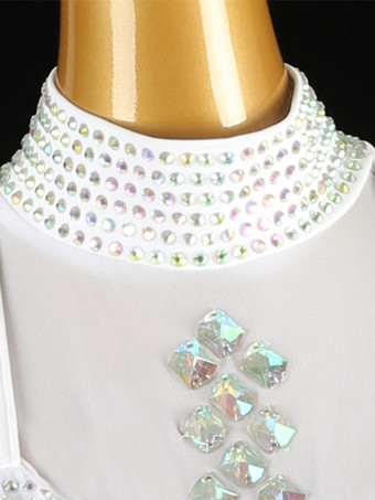 ラテンダンスコスチューム ホワイト レディース ライクラ スパンデックス ドレス スパンコール フリンジ ラテンダンサー ダンスウェア