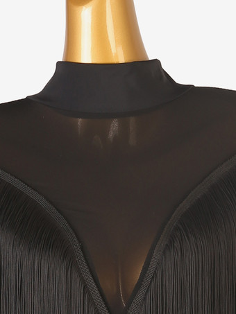 ラテンダンスコスチューム ブラック レディース フリンジ バックレス ライクラ スパンデックス ドレス ダンスコスチューム