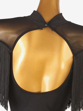 ラテンダンスコスチューム ブラック レディース フリンジ バックレス ライクラ スパンデックス ドレス ダンスコスチューム