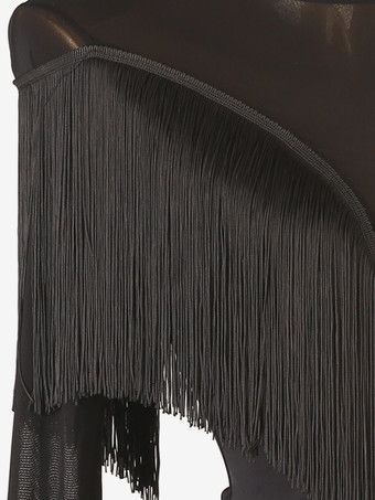 ラテンダンスコスチューム ブラック レディース フリンジ バックレス ライクラ スパンデックス ドレス ダンスコスチューム