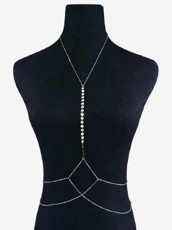 シルバー ボディチェーン コンク レイヤード ビキニ 水着 ビーチ バケーション ボディチェーン