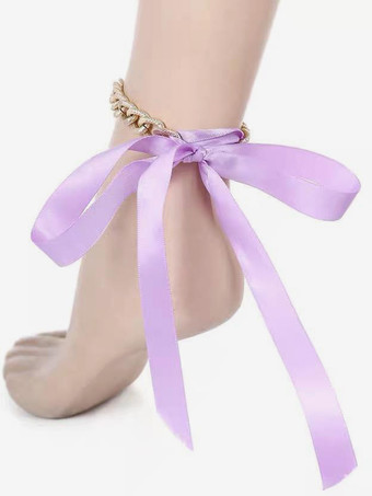 パープル アンクレット リボン ゴールドメッキ ビキニ 水着 ビーチ バケーション アンクルブレスレット