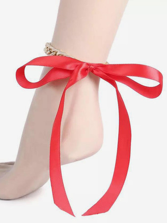 レッド アンクレット リボン ゴールドメッキ ビキニ 水着 ビーチ バケーション アンクルブレスレット