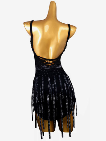 ラテンダンスドレス ブラック レディース ライクラ スパンデックス ドレス セクシー フリンジ ラテン ダンサー ダンス コスチューム