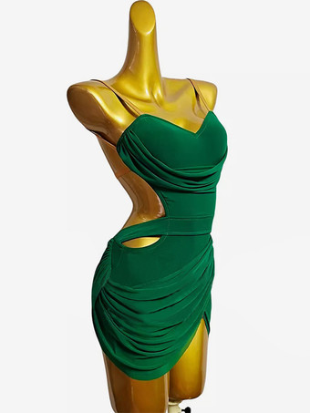 ラテンダンスコスチューム グリーン レディース セクシー ライクラ スパンデックス ドレス ダンスコスチューム