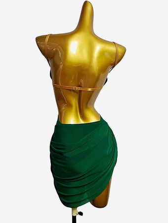 ラテンダンスコスチューム グリーン レディース セクシー ライクラ スパンデックス ドレス ダンスコスチューム