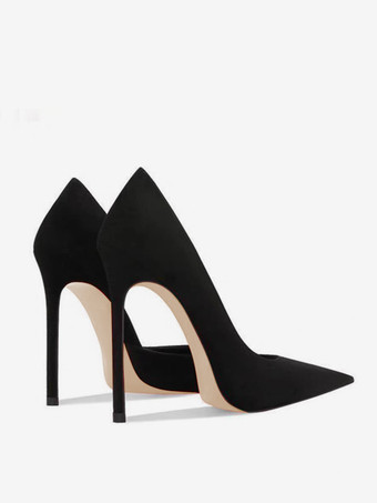 レディース ハイヒール スエード ブラック ポインテッドトゥ スティレットヒール ドレスシューズ