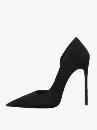 Escarpins Talons hauts femmes en daim noir bout pointu talon aiguille chaussures habillees