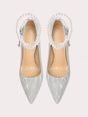 レディース ハイヒール パール アンクルストラップ スティレットヒール パンプス