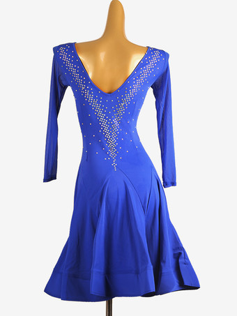 ラテンダンスコスチューム ロイヤルブルー レディース ライクラ スパンデックス ドレス エレガント スパンコール ラテンダンサー ダンスコスチューム