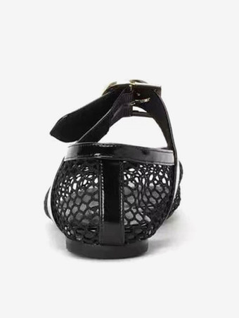 メッシュ ブラック バレエ フラット バックル ラウンド トゥ フラット シューズ