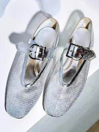 メッシュ ブラック バレエ フラット バックル ラウンド トゥ フラット シューズ