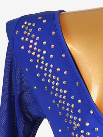 ラテンダンスコスチューム ロイヤルブルー レディース ライクラ スパンデックス ドレス エレガント スパンコール ラテンダンサー ダンスコスチューム