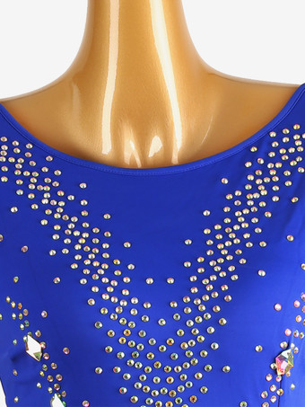 ラテンダンスコスチューム ロイヤルブルー レディース ライクラ スパンデックス ドレス エレガント スパンコール ラテンダンサー ダンスコスチューム