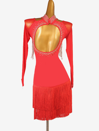 ラテンダンスコスチューム ブラック レディース スプリットフロント スパンコール ライクラ スパンデックス ドレス ダンスコスチューム