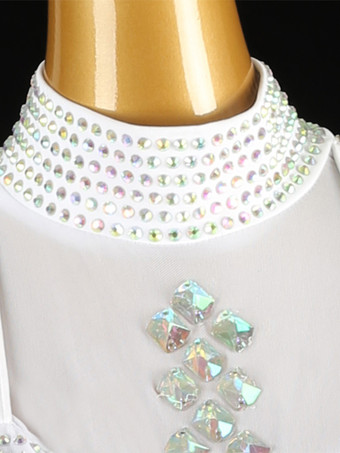 社交ダンス衣装 ホワイト レディース セクシー スタンドカラー ライクラ スパンデックス ドレス フリンジ ダンスドレス