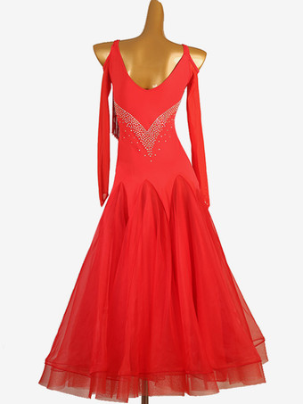 社交ダンス衣装 Ture レッド レディース ライクラ スパンデックス ドレス フリンジ ダンスドレス