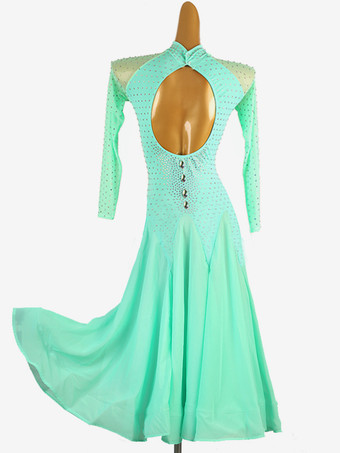 社交ダンス衣装 ミントグリーン レディース ライクラ スパンデックス セットドレス ラインストーン ダンスドレス