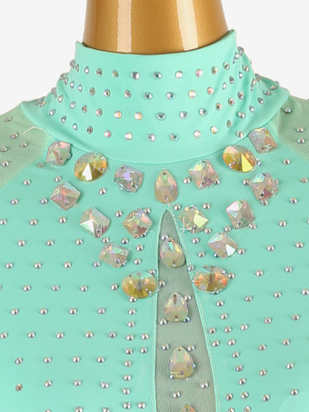 社交ダンス衣装 ミントグリーン レディース ライクラ スパンデックス セットドレス ラインストーン ダンスドレス