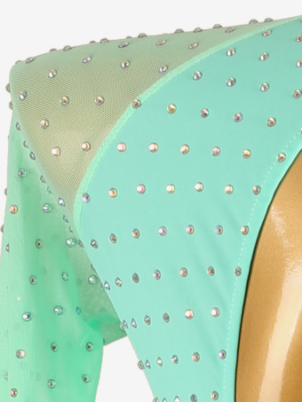 社交ダンス衣装 ミントグリーン レディース ライクラ スパンデックス セットドレス ラインストーン ダンスドレス