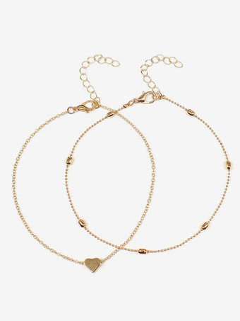 アンクレット レイヤード ハート ビーズ ループ リンク ビキニ アンクル ブレスレット