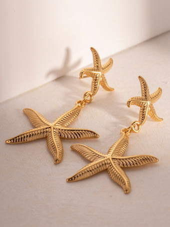 イヤリング デュアル ヒトデ メッキ ゴールド カービング シック 万能イヤリング