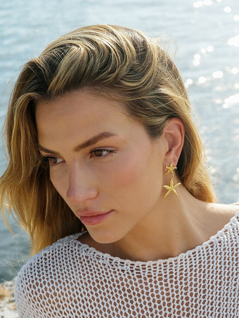 ゴールド イヤリング デュアル ヒトデ メッキ ゴールド カービング シック 万能イヤリング