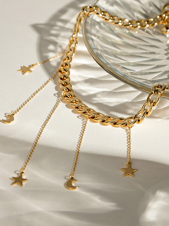 ゴールドステンレスネックレス ムーン スター ビキニ バケーション カジュアル シック ネックレス