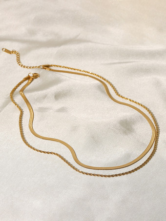 シンプルなネックレス 重ね着風 おしゃれ ループリンクネックレス