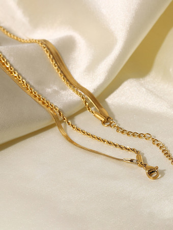 シンプルなネックレス 重ね着風 おしゃれ ループリンクネックレス