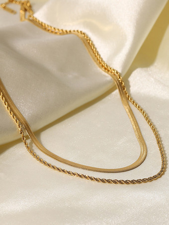 シンプルなネックレス 重ね着風 おしゃれ ループリンクネックレス