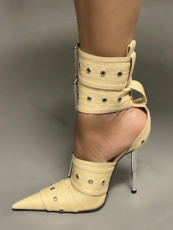 レディース バックル ハイヒール ポインテッドトゥ アンクルストラップ パンプス