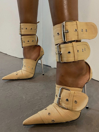 アプリコットレディース バックル ハイヒール ポインテッドトゥ アンクルストラップ パンプス