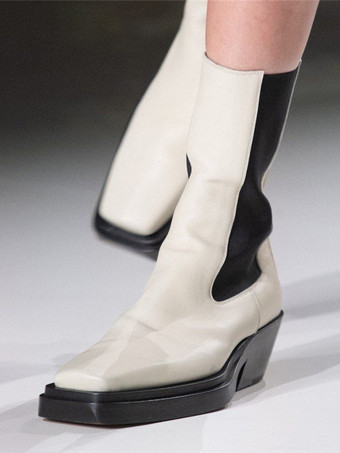 レディース チェルシーブーツ スクエアトゥ パピーヒール アンクルブーツ