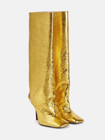 ニーハイブーツ スクエアトゥ ハイヒール 膝丈ブーツ