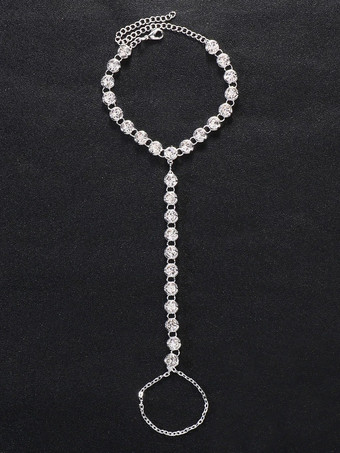 シルバー アンクレット スパークル クリスタル メタルベース ビーチ ベアフット サンダル