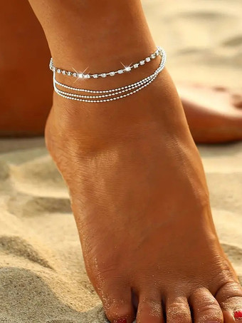 シルバー アンクレット 均等間隔のラインストーンが重ねられたタイムレスな夏のアンクルブレスレット