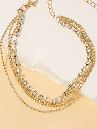 ゴールド アンクレット 均等間隔のラインストーンが重ねられたタイムレスな夏のアンクルブレスレット