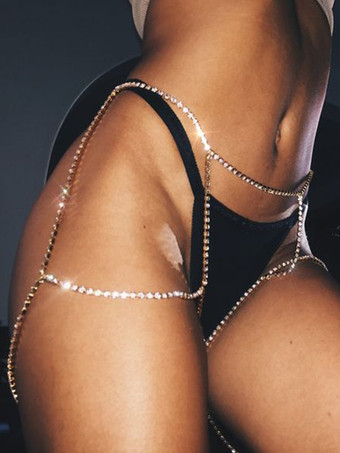 太ももチェーン スパークルクリスタル シンプル シック ビキニ レッグチェーン