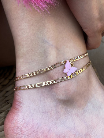 アンクレット スイートピンクの蝶のカットアウトアンクルブレスレット