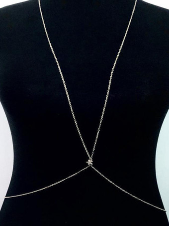 シルバー ボディチェーン シングルスターメッキビキニ サマービーチ チェストチェーン