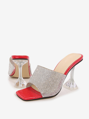 RotDamen Sandalen mit Strasssteinen Peep Toe PVC-Oberteil ausgestellter Absatz Weiß