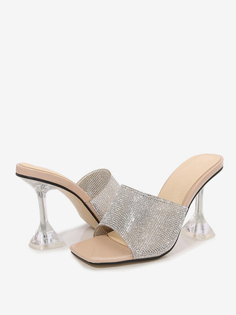 Aprikose  Damen Sandalen mit Strasssteinen Peep Toe PVC-Oberteil ausgestellter Absatz Weiß