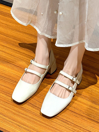 アプリコットレディース ミッドローヒール チャンキーヒール PUレザーパンプス