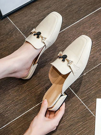 フラットサンダル フラットスクエアトゥ PUレザースライド カジュアルスリッパサンダル