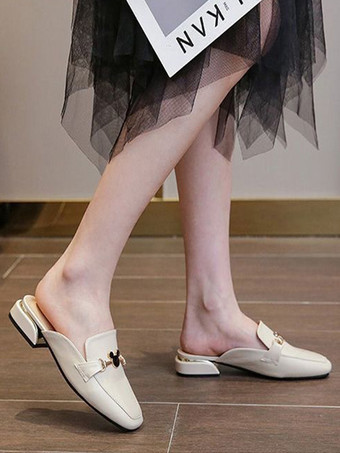 フラットサンダル フラットスクエアトゥ PUレザースライド カジュアルスリッパサンダル