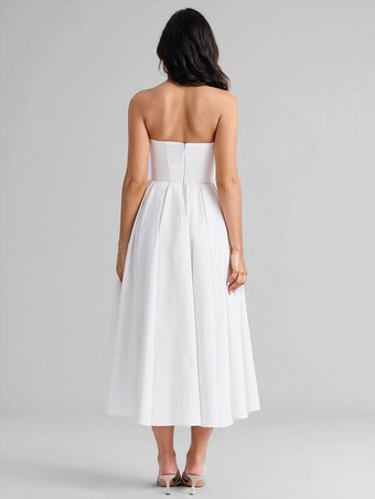 パーティードレス オフショルダー バックレス Aライン エレガント ミディドレス