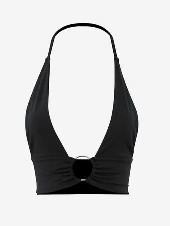 クラブウェア トップス プランジ ホルター リング シンプル セクシー クロップトップ