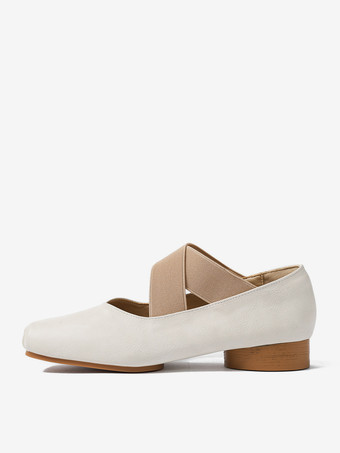 アイボリー レディース バレエ フラット スクエアトゥ クリスクロス バレリーナ シューズ